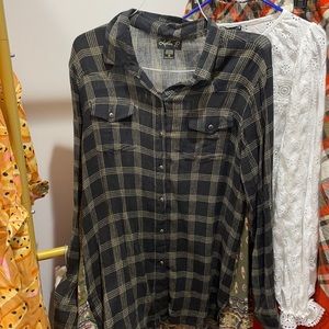 Lola P plaid shirt with multi material